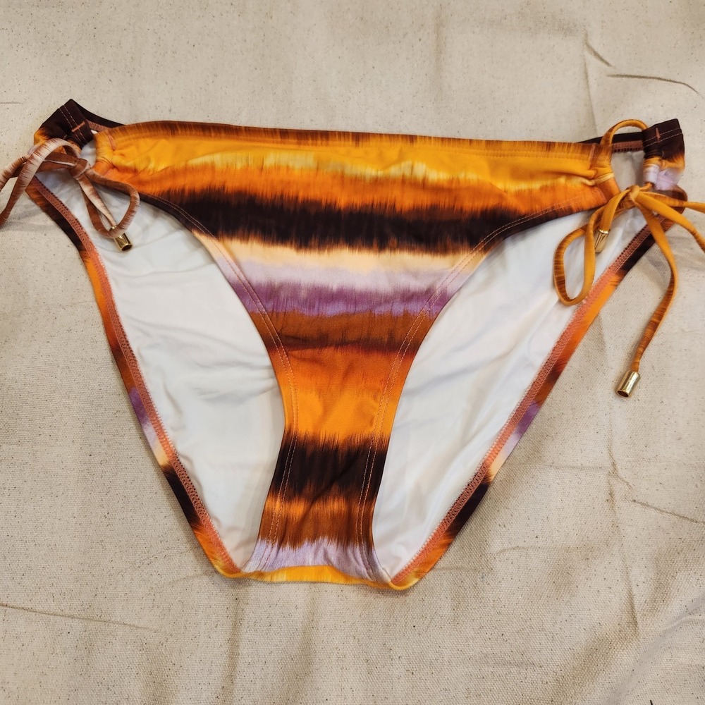New La Blanca Womens Bikini Swim Bottoms Size 10 Orange Tie Dye Side Tie Straps